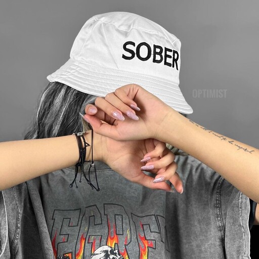 کلاه باکت SOBER کتان زمینه سفید فری سایز