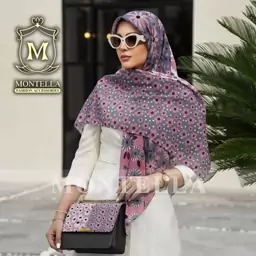 ست کیف و روسری رنگ طوسی صورتی طرح بابونه زیبا با کیف کوچک دسته mo644