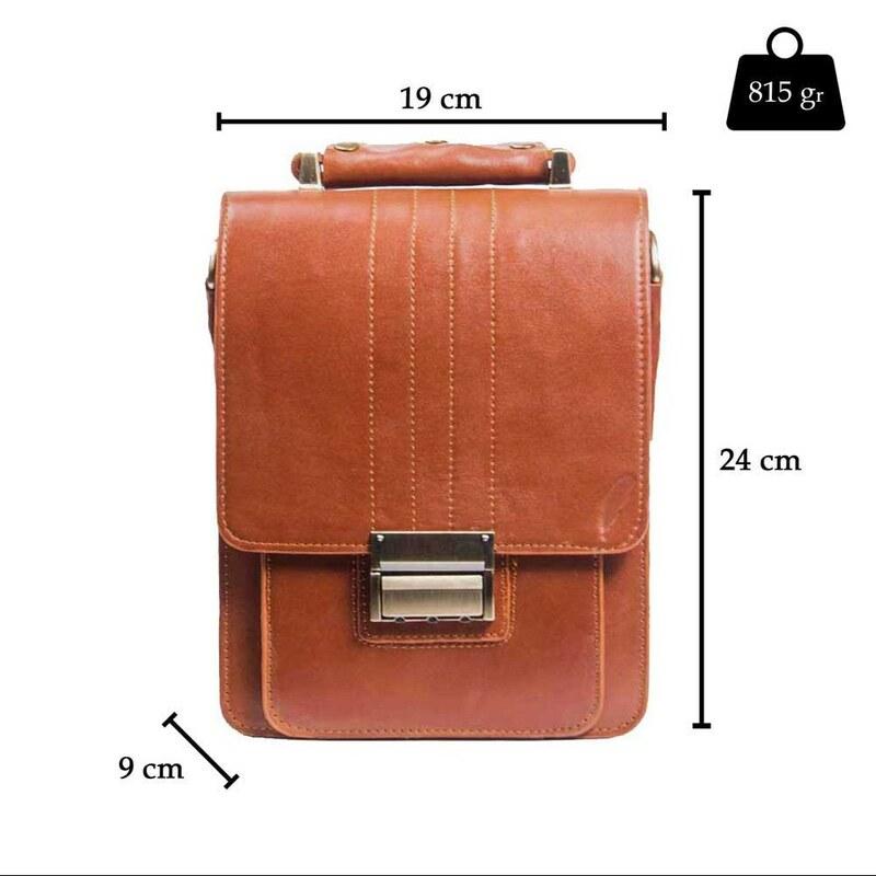 کیف دوشی چرم طبیعی مردانه مدل آریان (سایز2) کد 22076 با 24 ماه گارانتی