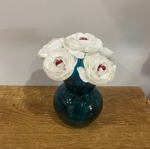 گل مصنوعی رز   مینیاتوری همراه با  گلدان  شیشه ای با رنگ بندی متنوع