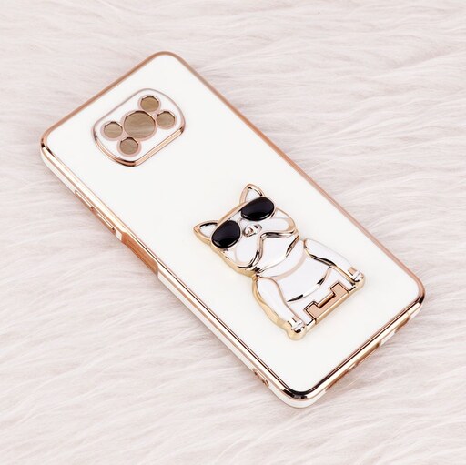 قاب براق My Case استند طرح سگ محافظ لنزدار Xiaomi Poco X3 NFC  X3 Pro رنگ سفید