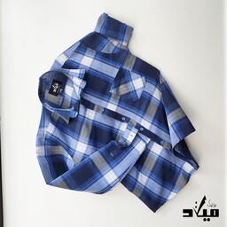 پیراهن چهارخونه رنگ آبی جنس پنبه ای در سه سایز  پارچه خنک