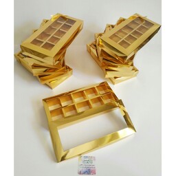 جعبه شکلات و گز  لبه دوبل طلایی ابعاد مفید 26 در 10 ارتفاع 4 جعبه لوکس تقسیم دار  مناسب بسته بندی  صادراتی