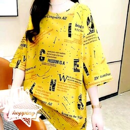 تیشرت زنانه یقه گرد لش طرح چاپ نوشته انگلیسی وارداتی