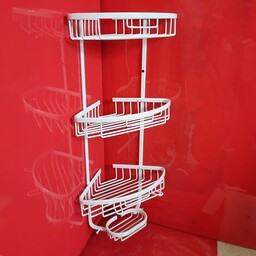 قفسه حمام مدل کنج سه طبقه کف سیمی  سفید رنگ  آلومینیومی