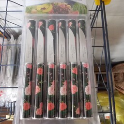 کارد میوه خوری 12 تایی مارک ماربلا طرح سرامیکی جنس عالی لوله ای طرح گل دار طرح گل رز(چاقو میوه خوری ) (کارد میوه )