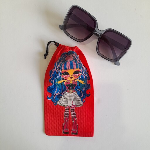 کیف عینک بند دار  پارچه ای طرح ال او ال دخترانه کارتونی بچگانه
