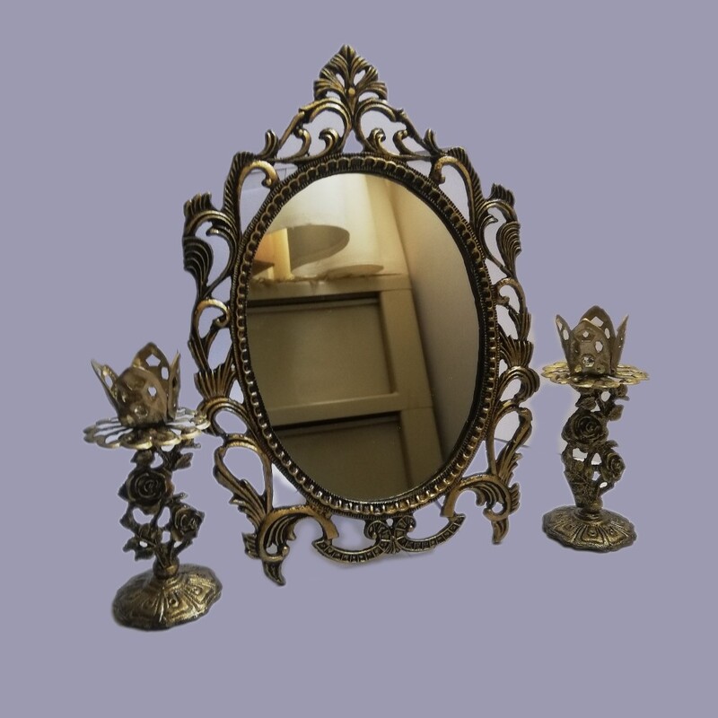 آینه و شمعدان کوچک 02مناسب کادو بله برون نقلی فلزی طرح گل