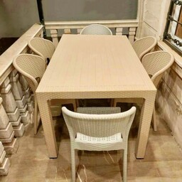 میز و صندلی ناهارخوری فضای باز  با صندلی بدون دسته شش نفره -مخصوص فضای باز - حیاط - تراس - بالکن-روف - دکور- ارسال رایگا