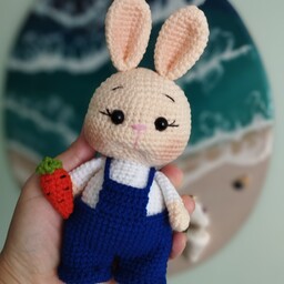 خرگوش هویجی با لباس آبی  قابل شستشو 