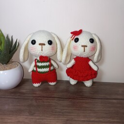 عروسک خرگوش  پک دوتایی خواهر برادر  سایز 14 سانت  کاموا ایرانی 