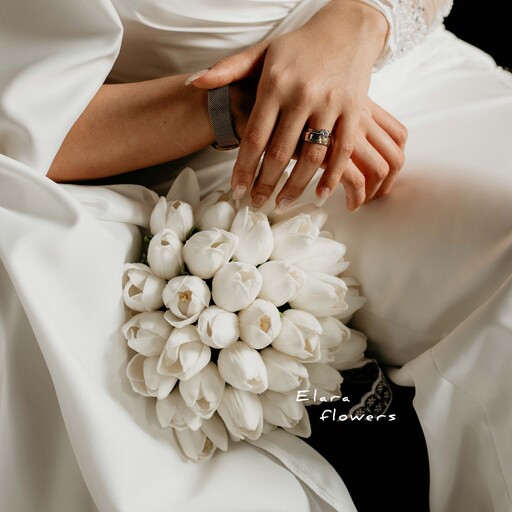 دسته گل لاله لمسی(18 گل) مصنوعی سفید مناسب نامزدی عقد عروسی