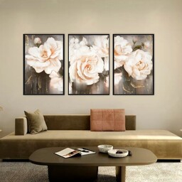 تابلو دکوراتیو فانتزی طرح نقاشی گل سه تکه سایز هر تکه60در40