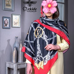 روسری نخ ابریشم گارزا ارکیده طرح سنتی دور دست دوز 