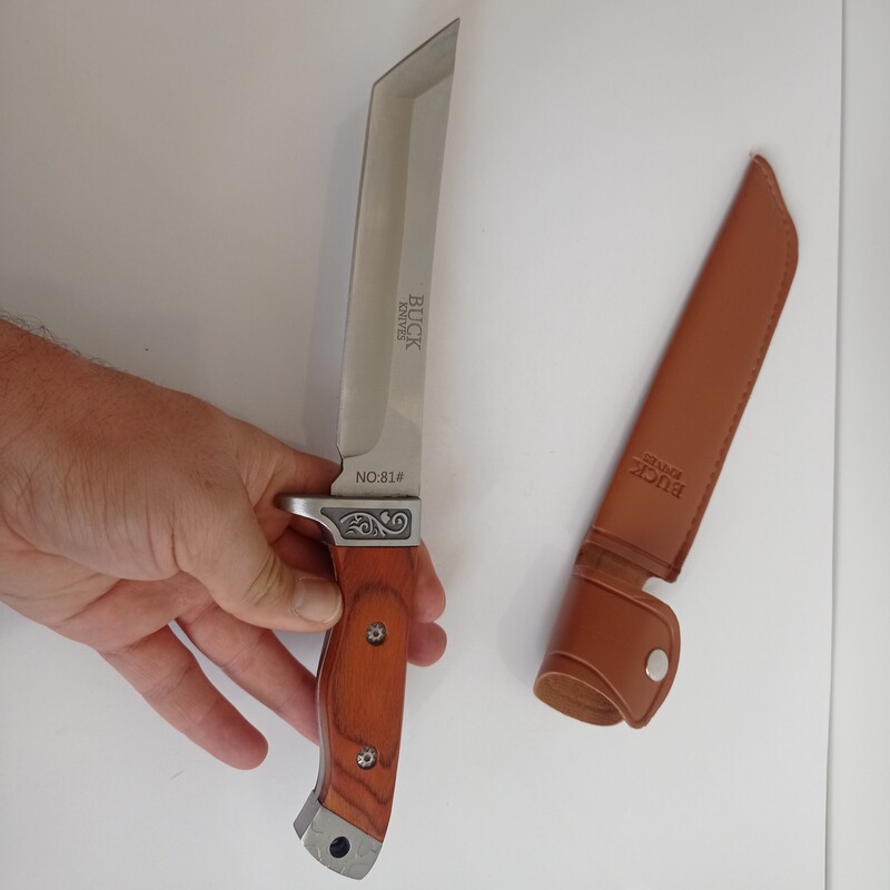 چاقو طبیعت گردی شکاری باک دسته پادوک با کیفیت عالی همراه غلاف چرمی
