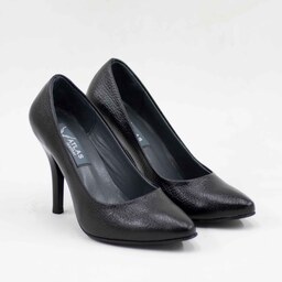 کفش پاشنه دار چرم طبیعی زنانه اطلس چرم مناسب مهمونی رنگ مشکی طرح فلوتر کد 353