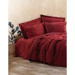 ست ملحفه کاتن باکس مدل Plain Sooty Bordo تک نفره 3 تکه