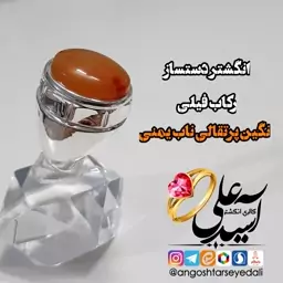 انگشتر دستساز نقره با رکاب فیلی و نگین عقیق یمنی به رنگ پرتقالی