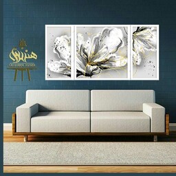 تابلو نقاشی مدرن گل طوسی ورقطلا سه تکه  از گالری هنر خلاق   دکوراتیو