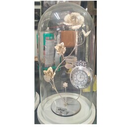 ساعت رومیزی نقره عیار84 تزئین شده با فِرِم و گل نقره