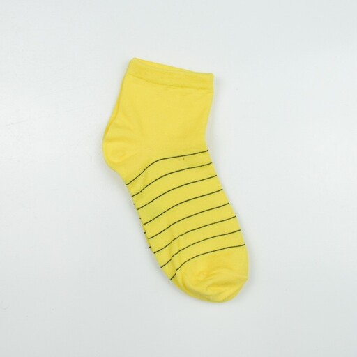 جوراب نیم ساق زنانه طرح خط خطی ریز بافت رنگ زرد لیمویی  تولیدی پیدو