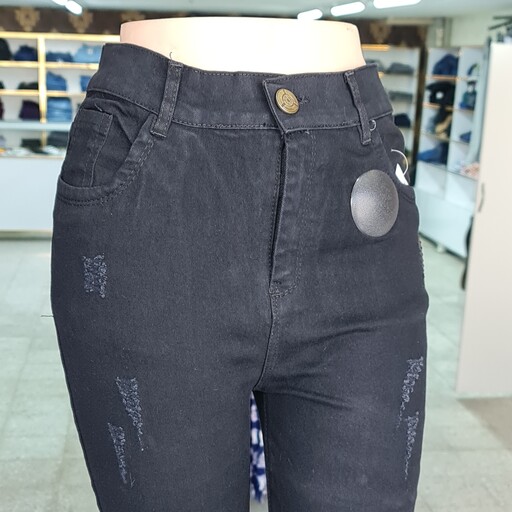 شلوار جین زنانه دمپا گشاد،قد106،فاق بلند،رنگ مشکی،تولید ایران