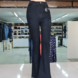 شلوار جین زنانه دمپا گشاد،قد106،فاق بلند،رنگ مشکی،تولید ایران