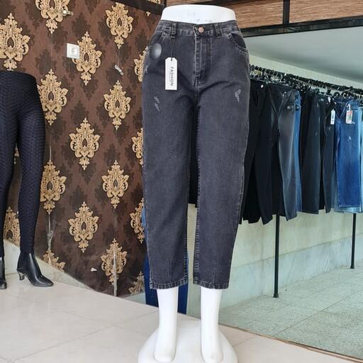 شلوار جین زنانه مدل مام استایل،رنگ ذغالی،قد 90،پشت کمری کش،فاق بلند،تولید ایران
