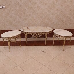 میز جلو مبلی و عسلی برنزی مدل گل رز بزرگ تاج دار 4 پایه با سنگ مرمر سفید کد 7302