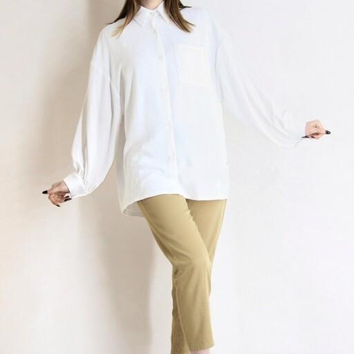 شومیز سفید و مشکی  شیک و زیبا مدل پیراهن ساده پارچه و دوخت تضمینی و عالی سایز 36 تا 50 در 3 قد 70 .75.80 
