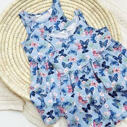 پیراهن دخترانه و تابستانی با طرح پروانه آبی وارداتی بسیار باکیفیت مناسب 2 تا 8 سال 