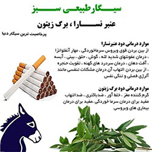 سیگار عنبر نسارا  برگ زیتون (بسته 100 عددی همراه 1 شانتیون)