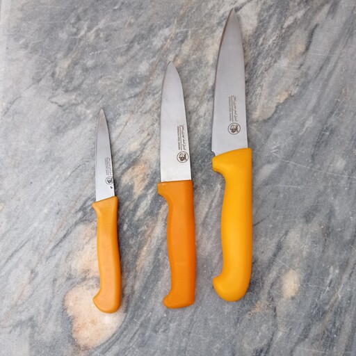 ست سه تایی چاقوی آشپزخانه زنجان دست پلاستیک.