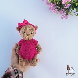 عروسک خرس بافتنی دختر  قد 20 سانت رنگبندی به دلخواه مشتری قابل تغییر