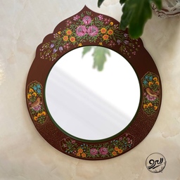 قاب آینه نقاشی شده چوبی با نقوش اصیل و زیبا رنگ زمینه زرشکی قهوه ای 