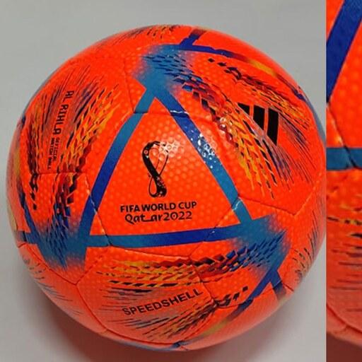 توپ فوتبال  آدیداس طرح جام جهانی  رنگ نارنجی  توپ چمن  توپ زرنگ سایز 5  