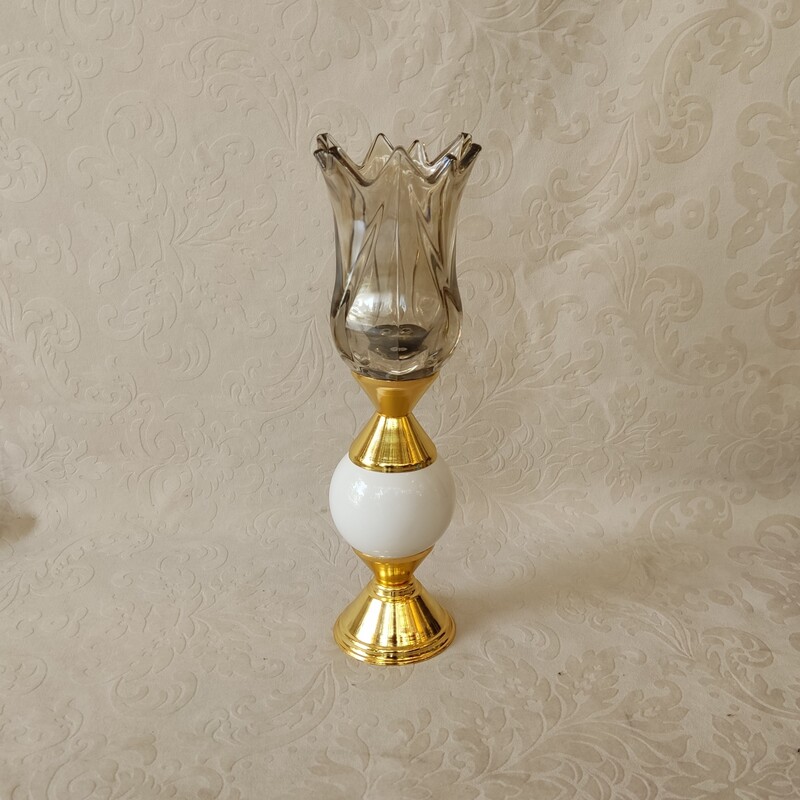 شمعدان کروکاس طلایی سفید لاله برنزی بسیار زیبا 