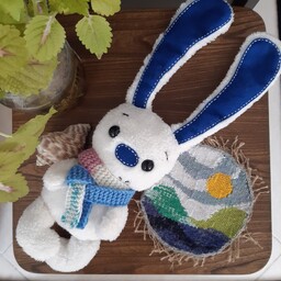 عروسک طراحی شده و دست دوز  پولیشی خرگوش رنگ سفید موجودی 1 عدد قد با گوش 40 سانت کد 119