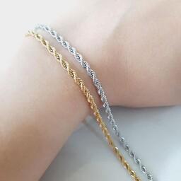 دستبند طنابی طلایی و نقره ای  