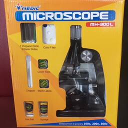 میکروسکوپ دانش آموزی مدل MH-300L  دارای سه لنز  با بزرگنمایی های 100 و 200 و 300  برابر    رنگ سفید