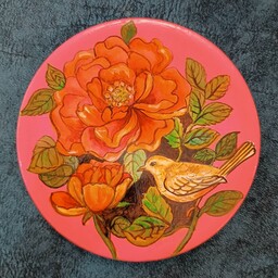 دیوارکوب سفالی نقاشی شده با دست نقش گل و مرغ