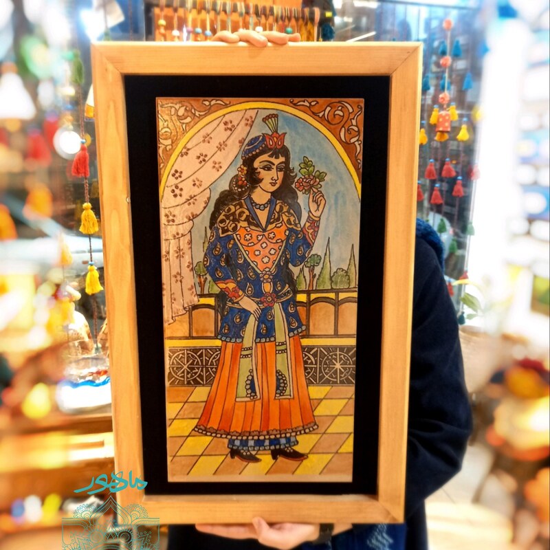 تابلو دختر قاجاری سرامیکی نقاشی