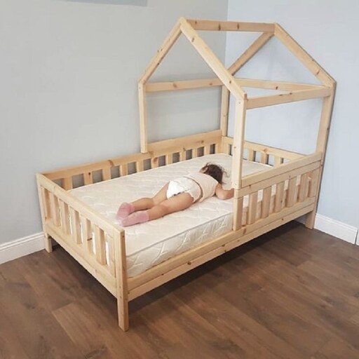 تخت  خواب کودک  و نوزاد چوبی روستیک دکور مدل df550