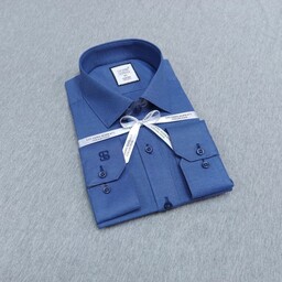 پیراهن مردانه آستین بلند پارچه فلورا دوخت فرنگی رنگ آبی لاجوردی