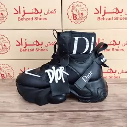 کتونی کفش دیور dior ساق بلند اسپرت زنانه زیره پیو سایز 37 تا 40 رنگ مشکی لژ 5 سانتی رویه پارچه کاپشنی و چرم مصنوعی