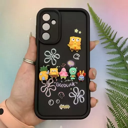 قاب گوشی Galaxy A24 4G سامسونگ سیلیکونی Solid Case اورجینال خانواده پاتریک و باب اسفنجی مشکی محافظ لنز دار کد 62348