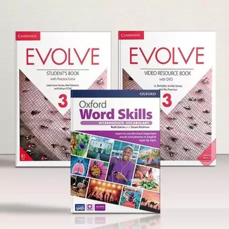 مجموعه کامل کتاب ایوالو 3 +ویدئو بوک+ آکسفورد ورد اسکیلز اینترمدیت Full Pack Evolve 1 + Oxford Word Skills intermediate