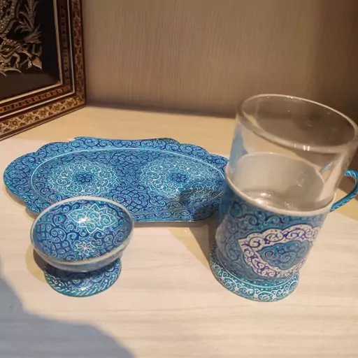 سینی چای خوری تک نفره میناکاری مسی