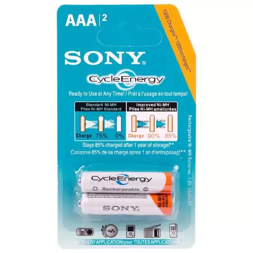 باتری دوتایی نیم قلمی شارژی SonyAAA 1550mAh