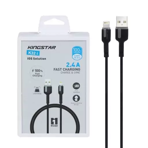 کابل شارژ فست آیفون Lightning کینگ استار KingStar اورجینال مدل K32-i مشکی کد 79216